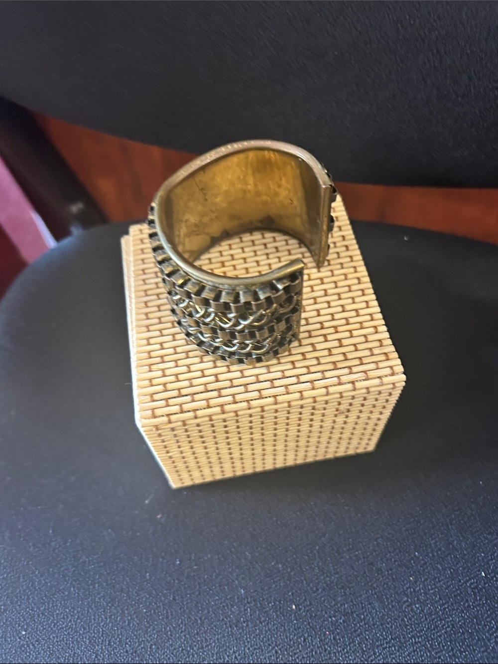 Wide Chain-Pattern Cuff Bracelet - Gold Tone